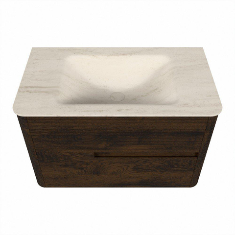 Mondiaz CIRO-DLUX Meuble de salle de bains - 80x45x50cm - Plan vasque solid surface Meli - 1 lavabo central - 1 trou de robinetterie - 2 tiroirs - Noyer SW1530460