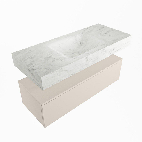 Mondiaz ALAN-DLUX Ensemble de meuble - 110cm - meuble Linen mat - 1 tiroir - Lavabo Cloud Opalo suspendu - vasque Centre - 1 trou de robinet SW806595