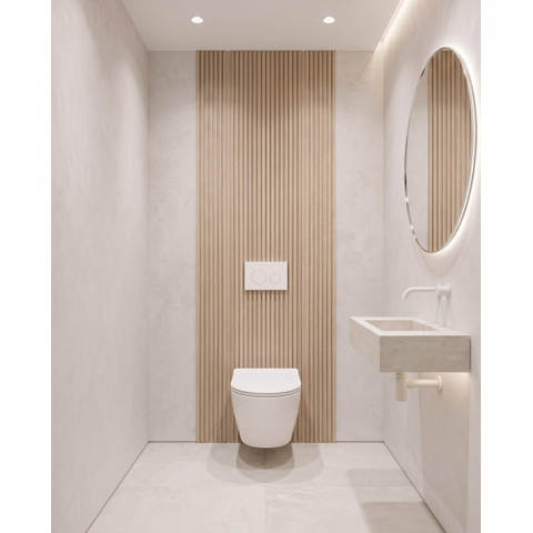 Adema Salina 2.0 Toiletset - 48.5x36x32cm - diepspoel - spoelrandloos - QeramiQ inbouwreservoir - softclose - quickrelease - toiletzitting - glans witte kunststof bedieningsplaat - ronde knoppen - wit SW1474599