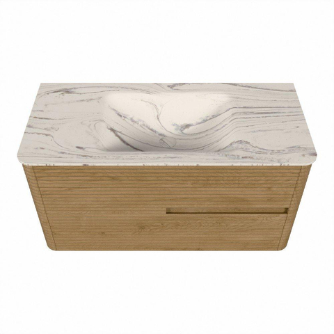 Mondiaz CIRO-DLUX Badkamermeubelset - 100x45x50cm - Solid surface wastafel Nata - 1 wasbak Midden - 1 kraangat - 2 lades - Oak SW1531430