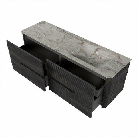 Mondiaz CIRO-DLUX Ensemble de meubles de salle de bains - 150x45x50cm - plan vasque solid surface Glace - 1 lavabo à droite - sans trous de robinet - 4 tiroirs - Shadow SW1532220