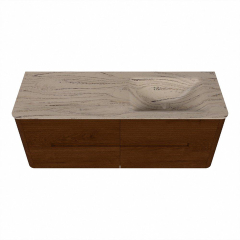 Mondiaz CIRO-DLUX Badkamermeubelset - 130x45x50cm - Solid surface wastafel Arena - 1 wasbak Rechts - 1 kraangat - 4 lades - Ruby SW1531698