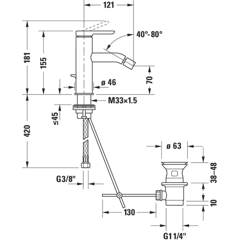 Duravit C.1 1 greeps bidetmengkraan - 141x40x155mm - hoogglans chroom SW157842