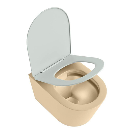 Mondiaz LAVIE hangtoilet – spoelrandloos – 36 x 53 cm – met softclose zitting – Sand (beige), zitting Greey (lichtgroen/grijs) SW1208631