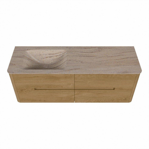 Mondiaz CIRO-DLUX Badkamermeubelset - 140x45x50cm - Solid surface wastafel Saba - 1 wasbak Links - 1 kraangat - 4 lades - Oak SW1531193