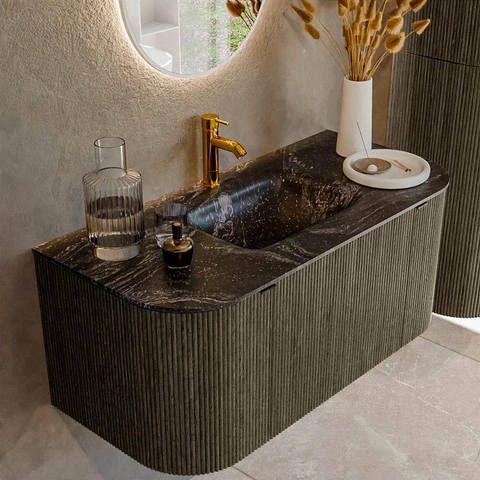 Mondiaz KURVE-DLUX Ensemble de meubles de salle de bains - 100x46x40cm - 1 tiroir - 2 portes - vasque solid surface - centre - 1 trou de robinet - Shadow SW1414616