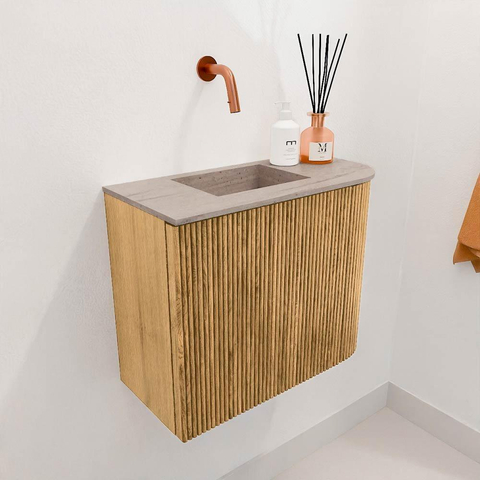 Mondiaz JOYA-DLUX Meuble de toilette 51,6cm - arrondi droit couleur Chêne - Vasque FAYE position Gauche Sans trou de robinet couleur Saba SW1424179