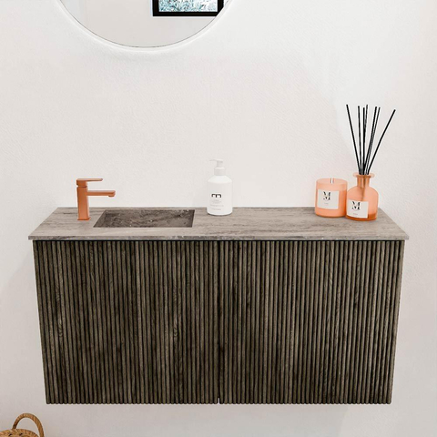 Mondiaz JOYA-DLUX Meuble de salle de bains - 80cm - couleur Shadow - Vasque FAYE position Gauche 1 trou de robinet couleur Oza SW1425028