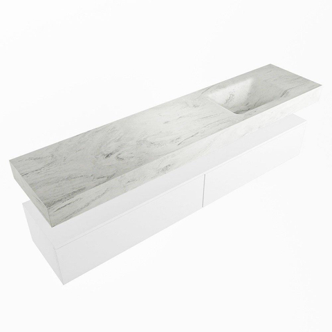 Mondiaz ALAN-DLUX Ensemble de meuble - 200cm - meuble Talc mat - 2 tiroirs - Lavabo Cloud Opalo suspendu - vasque Droite - 1 trou de robinet SW806412