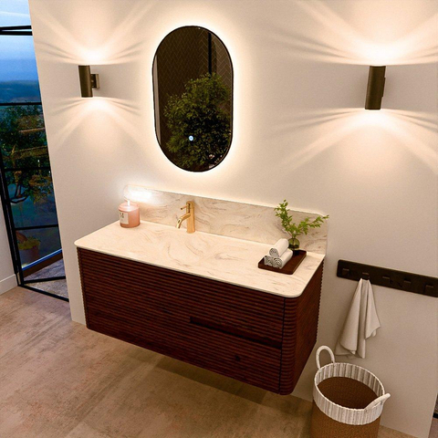Mondiaz CIRO-DLUX Meuble de salle de bains - 120x45x50cm - Plan vasque solid surface Ostra - 1 vasque à gauche - 1 trou de robinet - 2 tiroirs - Ruby SW1531865