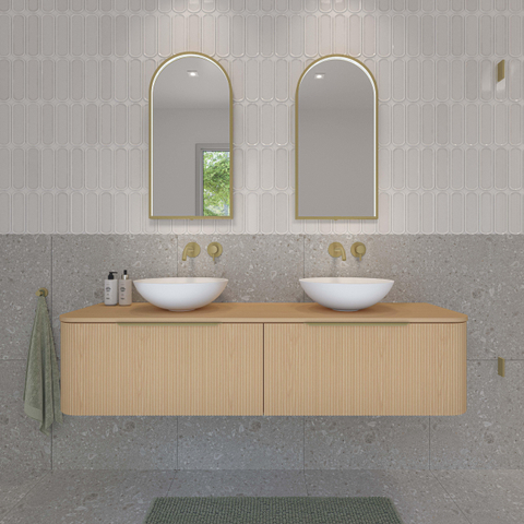 INK Concept R Meuble sous-lavabo - 80x45x35cm - 1 tiroir - poignées en saillie - fraisé - angle arrondi droit - MDF - placage clair SW1405669