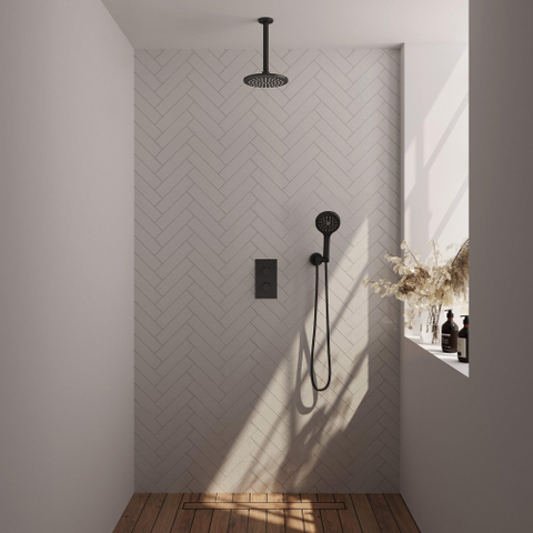 Brauer Black Edition Ensemble de douche pluie encastré - douche principale 20cm - bras plafond 20cm - 2 fonctions - incluant partie encastrable - douchette ronde 3 positions - noir mat SW538429
