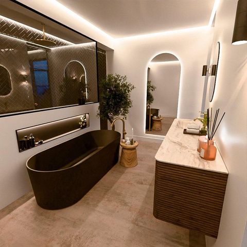 Mondiaz CIRO-DLUX Badkamermeubelset - 170x45x50cm - Solid surface wastafel Frappe - 1 wasbak Links - 1 kraangat - 4 lades - Dusk SW1533812