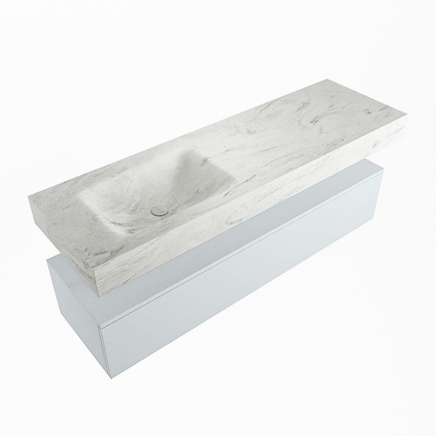 Mondiaz ALAN-DLUX Ensemble de meuble - 150cm - meuble Clay mat - 1 tiroir - Lavabo Cloud Opalo suspendu - vasque Gauche - 1 trou de robinet SW807019