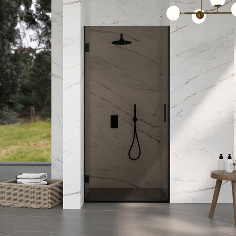 FugaFlow Eccelente Vetro Cabine de Douche - 80x120x200cm - charnières - poignée de porte - plat - verre fumé - Acier brossé Gunmetal PVD (Anthracite) SW1222817