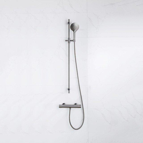 Fortifura Calvi douchekraan - met glijstangset - met ronde handdouche - gladde doucheslang - PVD - geborsteld gunmetal (antraciet) SW811949
