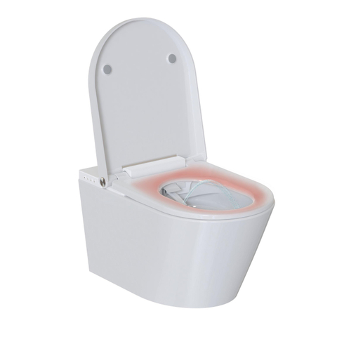 QeramiQ Luma Ensemble WC-douche - réservoir encastré Geberit UP320 - avec châssis Burda - séchoir - douchette féminine - plaque de commande cuivre - boutons ronds - blanc brillant SW1472007