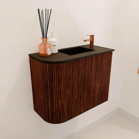 Mondiaz JOYA 51.6cm toiletmeubel - ronding links kleur Ruby - Wastafel FAYE positie Rechts 1 kraangat kleur Urban. SW1421826