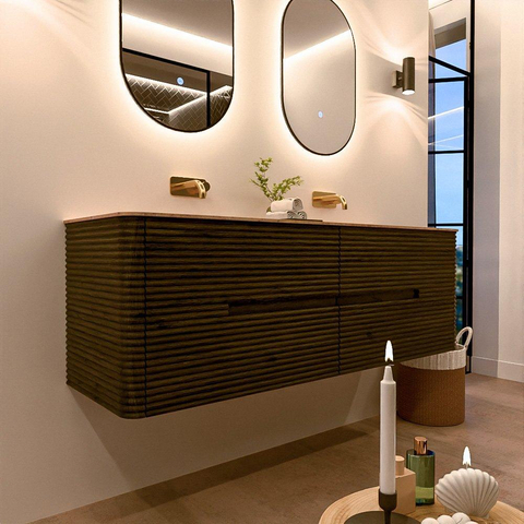 Mondiaz CIRO-DLUX Badkamermeubelset - 150x45x50cm - Solid surface wastafel Saba - 2 wasbak Dubbel - zonder kraangaten - 4 lades - Shadow SW1532767