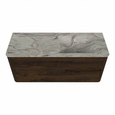 Mondiaz CIRO-DLUX Ensemble de meubles de salle de bains - 120x45x50cm - Vasque solid surface Glace - 1 lavabo à droite - sans trous de robinet - 2 tiroirs - Noyer SW1530256