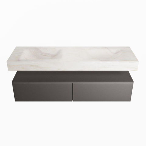 Mondiaz ALAN-DLUX Ensemble de meuble - 150cm - meuble Dark grey mat - 2 tiroirs - Lavabo Cloud Ostra suspendu - vasque gauche et droite - 2 trous de robinet SW807449
