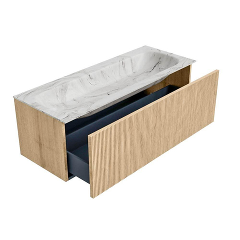 MONDIAZ KURVE-DLUX Meuble de salle de bains 120 cm couleur Oak avec 1 tiroir. Vasque BIG LARGE centrale 1 trou de robinet couleur Glace. SW1137978