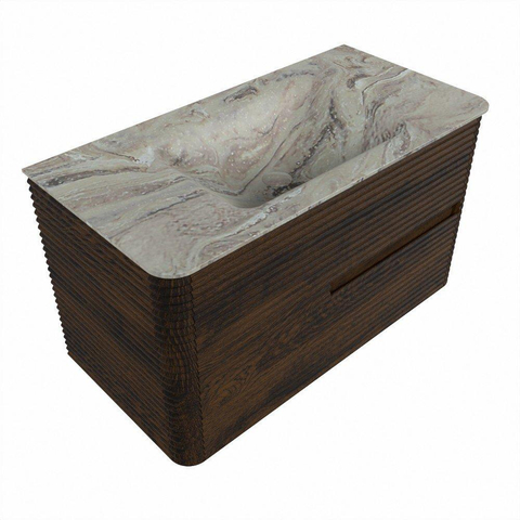 Mondiaz CIRO-DLUX Badkamermeubelset - 90x45x50cm - Solid surface wastafel Glace - 1 wasbak Midden - 1 kraangat - 2 lades - Walnut SW1530236