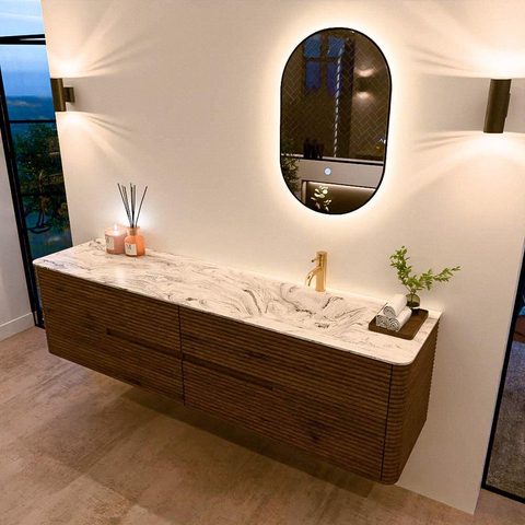 Mondiaz CIRO-DLUX Ensemble de meubles de salle de bains - 190x45x50cm - Plan-vasque solid surface Glace - 1 lavabo à droite - 1 trou de robinet - 4 tiroirs - Dusk SW1533014