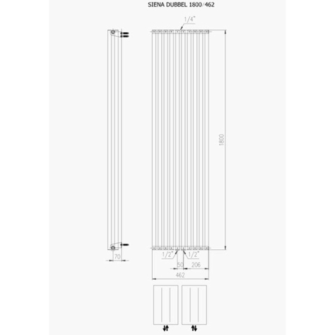 Plieger Siena radiateur design vertical double 1800x462mm 1564W noir graphite (black graphite) 7253204