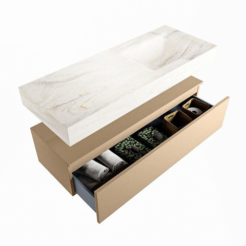 MONDIAZ ALAN - DLUX Badkamermeubelset - 120cm - onderkast - Oro - 1 lade - vrijhangende wastafel - wasbak rechts - 1 kraangat - Ostra SW807692