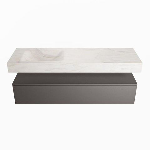 Mondiaz ALAN-DLUX Ensemble de meuble - 150cm - meuble Dark grey mat - 1 tiroir - Lavabo Cloud Ostra suspendu - vasque Gauche - 0 trous de robinet SW807319