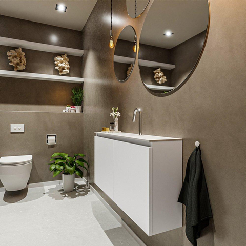 MONDIAZ TURE Toiletmeubel 100x23x50cm met 1 kraangaten 2 deuren talc mat Wastafel Eden midden Solid Surface Wit SW474876