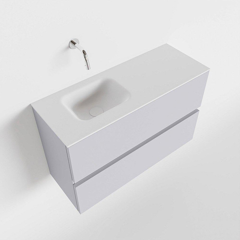 MONDIAZ ADA Toiletmeubel 80x30x50cm met 0 kraangaten 2 lades cale mat Wastafel Lex links Solid Surface Wit SW472715