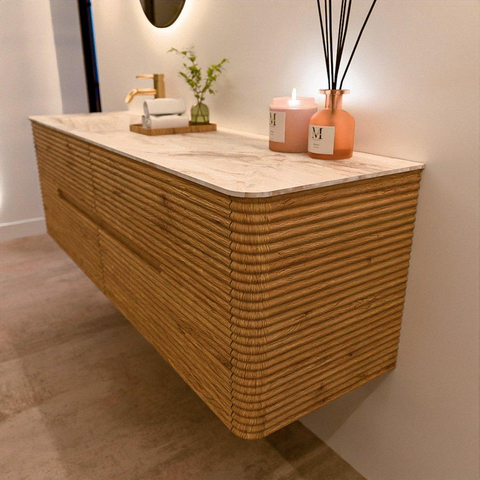 Mondiaz CIRO-DLUX Badkamermeubelset - 160x45x50cm - Solid surface wastafel Frappe - 1 wasbak Links - 1 kraangat - 4 lades - Oak SW1530887