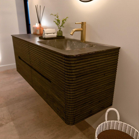 Mondiaz CIRO-DLUX Badkamermeubelset - 140x45x50cm - Solid surface wastafel Lava - 1 wasbak Rechts - 1 kraangat - 4 lades - Shadow SW1532277