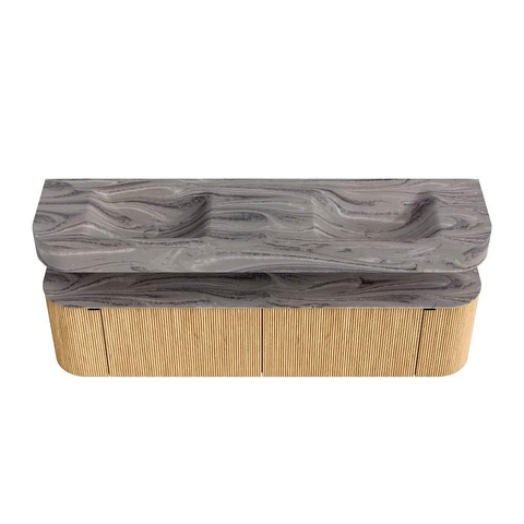 MONDIAZ THOR-DLUX 180cm meuble de salle de bains arrondi gauche + droite couleur Oak avec 2 tiroirs et 2 portes. Vasque suspendue CLOUD Double 2 trous de robinet couleur Sombra. SW1466253