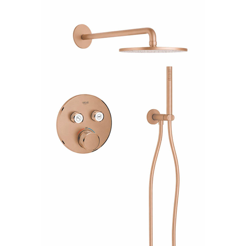 Grohe - Adema Rise regendoucheset – 25 cm hoofddouche – 38 cm gebogen wandarm – zonder handdouche – warm sunset geborsteld SW1248541