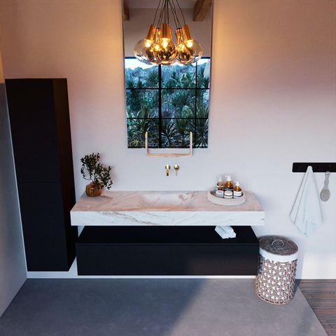Mondiaz ALAN-DLUX Ensemble de meuble - 150cm - meuble Urban mat - 1 tiroir - Lavabo Cloud Frappe suspendu - vasque Centre - 0 trous de robinet SW804960