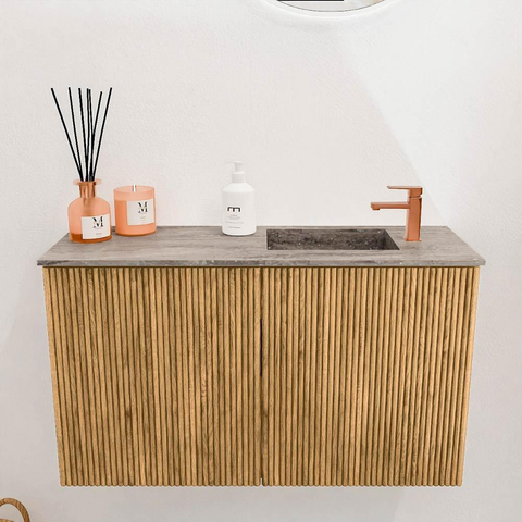 Mondiaz JOYA-DLUX 70cm toiletmeubel - kleur Oak - Wastafel FAYE positie Rechts 1 kraangat kleur Oza. SW1424085