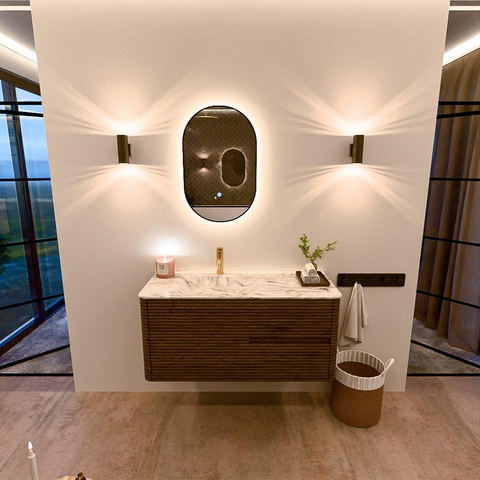 Mondiaz CIRO-DLUX Ensemble de meubles de salle de bains - 110x45x50cm - lavabo en solid surface Glace - 1 vasque à gauche - 1 trou de robinet - 2 tiroirs - Dusk SW1532868