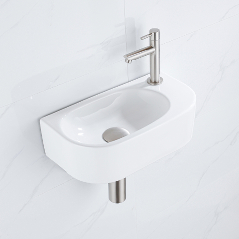 QeramiQ Fuente fonteinset – 40x21.5x12 cm – keramiek wit glans – kraangat rechts – kraan geborsteld RVS SW1232809
