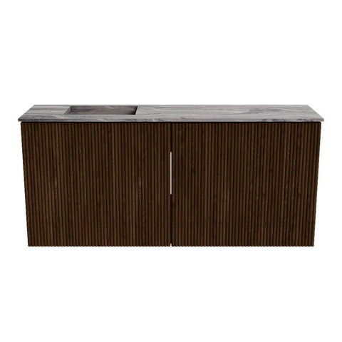 Mondiaz JOYA-DLUX 90cm toiletmeubel - kleur Walnut - Wastafel FAYE positie Links 1 kraangat kleur Sombra. SW1426249