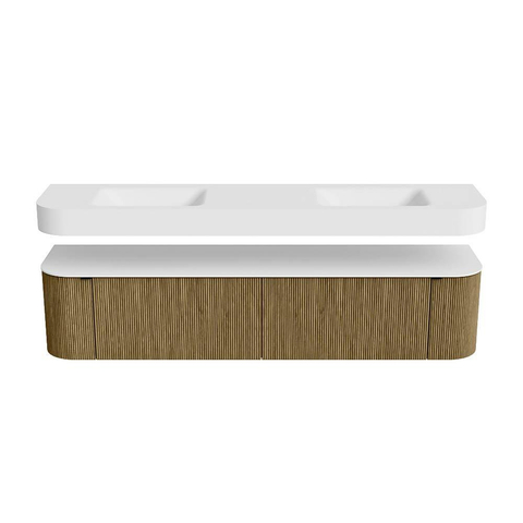 MONDIAZ THOR 200cm meuble de salle de bains arrondi gauche + droite couleur Dusk avec 2 tiroirs et 2 portes. Vasque suspendue CLOUD Double sans trou de robinet couleur Talc. SW1466843