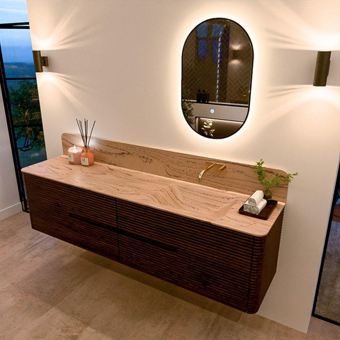Mondiaz CIRO-DLUX Badkamermeubelset - 190x45x50cm - Solid surface wastafel Arena - 1 wasbak Rechts - zonder kraangaten - 4 lades - Walnut SW1530462