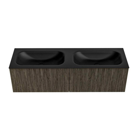 Mondiaz KURVE Ensemble meuble de salle de bains - 150x46x40cm - 2 tiroirs - lavabo solid surface - double - sans trou de robinet - Shadow SW1414311