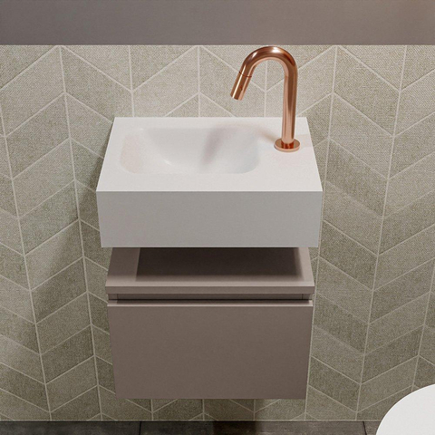 MONDIAZ ANDOR Toiletmeubel 40x30x30cm met 1 kraangaten 1 lades smoke mat Wastafel Lex links Solid Surface Wit SW474012