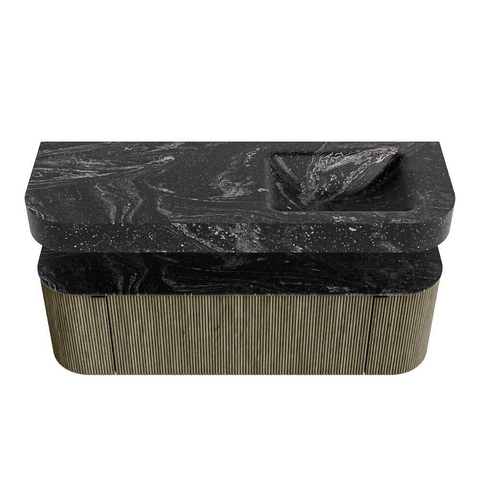 MONDIAZ THOR-DLUX 140cm meuble de salle de bains arrondi gauche + droite couleur Shadow avec 1 tiroir et 2 portes. Vasque suspendue CLOUD droite sans trou de robinet couleur Lava. SW1464146