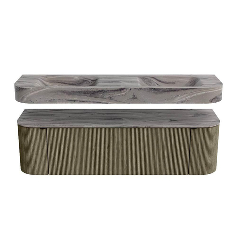 MONDIAZ THOR-DLUX 160cm meuble de salle de bains arrondi gauche + droite couleur Shadow avec 1 tiroir et 2 portes. Vasque suspendue CLOUD Double 2 trous de robinet couleur Sombra. SW1465395