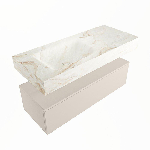 Mondiaz ALAN-DLUX Ensemble de meuble - 110cm - meuble Linen mat - 1 tiroir - Lavabo Cloud Frappe suspendu - vasque Gauche - 0 trous de robinet SW805500