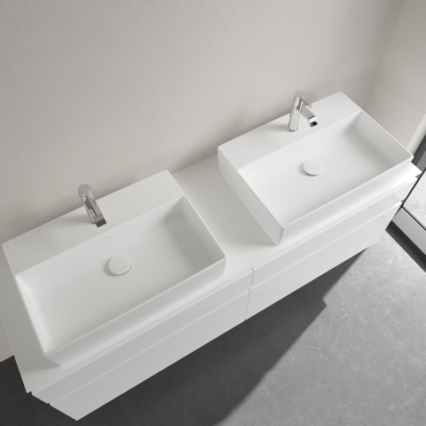 Villeroy & Boch memento 2.0 opzetwastafel - 60x42cm - met 1 kraangat - zonder overloop CeramicPlus - Stone White (mat wit) SW209588